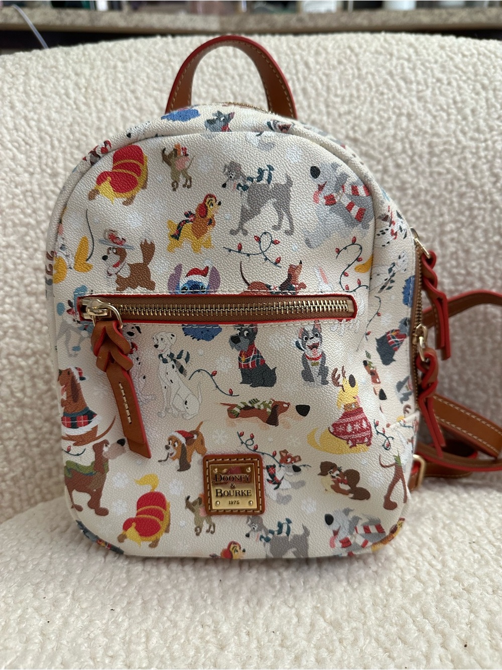 Dooney & Bourke Cream Multicolor Dog-Print Mini Backpack